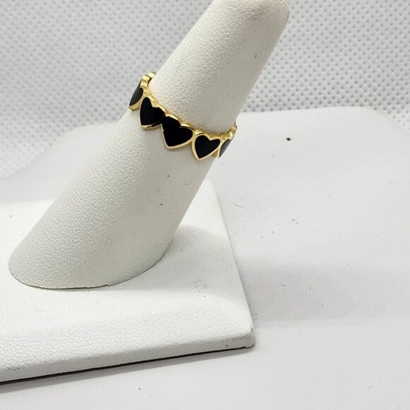 Brand New Sterling Silver 925 Multi Black Hearts Band - Picture 3 of 5